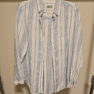 Grayson Women's Blue Striped Linen Blouse